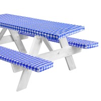 Linpro 6Ft Vinyl Fitted Picnic Table Cover With Bench Covers - Camper And Travel Accessories - Checkered Outdoor Picnic Tablecloth And Seat Covers With Elastic Edges Waterproof 3 Pc Set For Patio 72