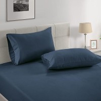 Lane Linen 100 Organic Cotton Twin Fitted Sheets Navy 2Piece Set 1 Fitted Sheet 1 Pillowcase Percale Weave Soft Breath