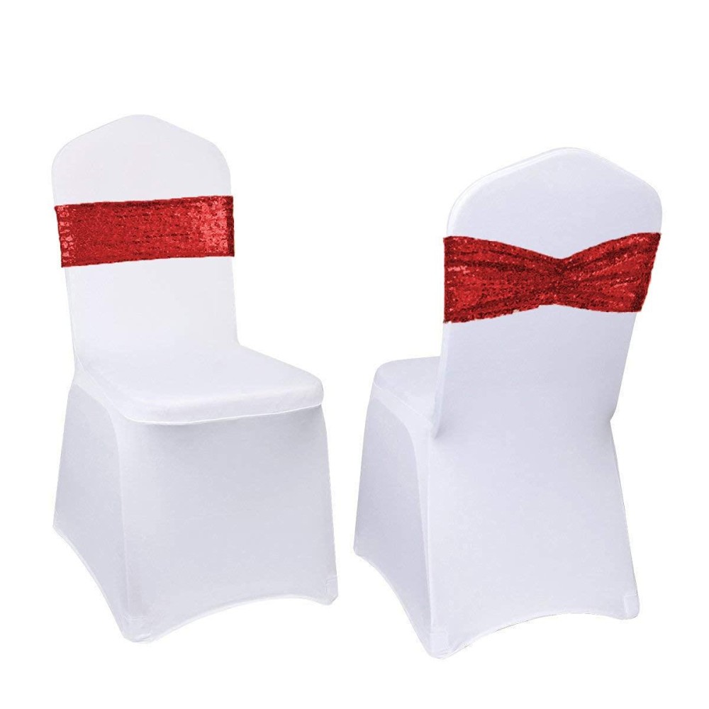 Eternal Beauty Set Of 20 Sequin Chair Sashes Red Chair Sashes For Wedding Valentine'S Day Hotel Party Banquet Chairs Decorations