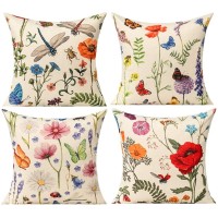 All Smiles Outdoor Patio Throw Pillow Covers 22X22 Set Of 4 Summer Spring Garden Flowers Farmhouse D?Cor Outside Furniture Bench Chair Decorative Cushion Cases For Bed Couch Sofa