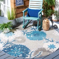 Safavieh Cabana Collection 4 Round Greynavy Cbn832F Floral Indoor Outdoor Nonshedding Easy Cleaning Patio Backyard Deck Porc