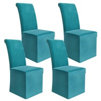 Colorxy Velvet Stretch Chair Covers For Dining Room, Soft Removable Long Solid Dining Chair Slipcovers Set Of 4, Turquoise