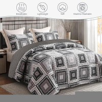 Exclusivo Mezcla Reversible Boho Quilt Set King Size 3 Pieces Patchwork Black All Season Bedspreads Ultra Soft Floral Coverlet