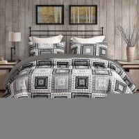 Exclusivo Mezcla Reversible Boho Quilt Set Queen Size 3 Pieces Patchwork Black All Season Bedspreads Ultra Soft Floral Coverle