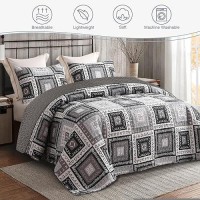 Exclusivo Mezcla Reversible Boho Quilt Set Queen Size 3 Pieces Patchwork Black All Season Bedspreads Ultra Soft Floral Coverle