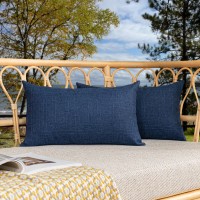 Kevin Textile Pack Of 2 Decorative Outdoor Waterproof Throw Pillow Covers Checkered Lumbar Pillowcases Classic Cushion Cases For Patio Couch Bench 12 X 20 Inch Blue