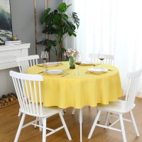 Folins&Home Yellow Round Tablecloth 70 Inch Waterproof Heavy Duty Wrinkle Free Polyester Fabric Table Cloth, Spillproof Washable Table Cover For Parties, Camping, Picnic, Banquet, Indoor & Outdoor Use