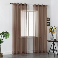 Dualife Chocoalate Brown Sheer Curtains 108 Inches Long Voile Panels Drapes Grommet Curtain Sheers For Living Room Transparent B