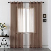 Dualife Chocoalate Brown Sheer Curtains 108 Inches Long Voile Panels Drapes Grommet Curtain Sheers For Living Room Transparent B