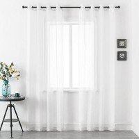 Dualife White Voile Sheer Curtains Grommet Look Semi Sheer Windows Panels Elegant Solid Color Touch Soft Drapes 52X120 Inch For