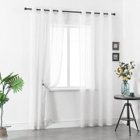 Dualife White Voile Sheer Curtains Grommet Look Semi Sheer Windows Panels Elegant Solid Color Touch Soft Drapes 52X120 Inch For