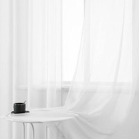 Dualife White Voile Sheer Curtains Grommet Look Semi Sheer Windows Panels Elegant Solid Color Touch Soft Drapes 52X120 Inch For