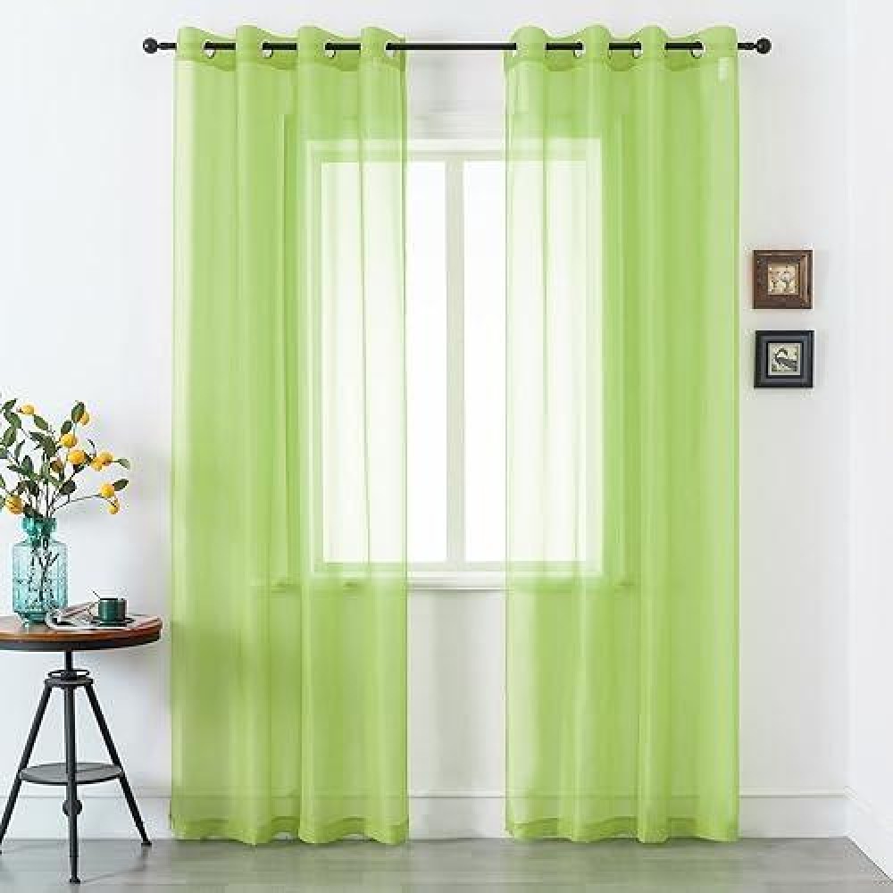 Lime Green Voile Sheer Curtains 84 Inches Length With Grommet Look Semi Sheer Windows Panels Elegant Solid Color Touch Soft Drap