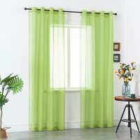 Lime Green Voile Sheer Curtains 84 Inches Length With Grommet Look Semi Sheer Windows Panels Elegant Solid Color Touch Soft Drap