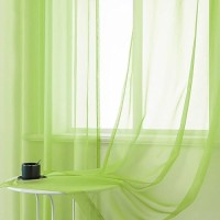 Lime Green Voile Sheer Curtains 84 Inches Length With Grommet Look Semi Sheer Windows Panels Elegant Solid Color Touch Soft Drap