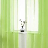 Lime Green Voile Sheer Curtains 84 Inches Length With Grommet Look Semi Sheer Windows Panels Elegant Solid Color Touch Soft Drap