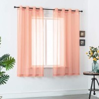 Dualife Blush Pink Sheer Curtains 54 Inches Long For Girls Room With Rod Pocket Small Short Sheer Pink Voile Window Drapes 54 In