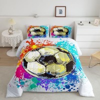 Soccer Print Comforter Set Queen Size Watercolor Tiedye Bedding Set Kids Young Man Sports Gaming Comforter For Teen Child Room