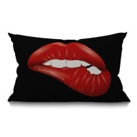 Smooffly Lip Pillow Case Decorative Throw Pillow Cover Red Lip With White Teeth Waist Lumbar Black Cotton Linen Throw Pillow Cas