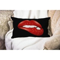 Smooffly Lip Pillow Case Decorative Throw Pillow Cover Red Lip With White Teeth Waist Lumbar Black Cotton Linen Throw Pillow Cas