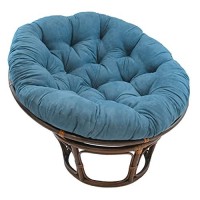 42-Inch Rattan Papasan Chair With Solid Micro Swede Cushion, Teal Grey