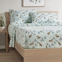 Comfort Spaces Cotton Flannel Breathable Warm Deep Pocket Sheets With Pillow Case Bedding Full Seafoam Foxes 4 Piece