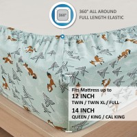 Comfort Spaces Cotton Flannel Breathable Warm Deep Pocket Sheets With Pillow Case Bedding Full Seafoam Foxes 4 Piece