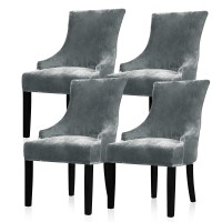 Lellen Velvet Stretch Wingback Chair Cover Slipcover - Reusable Protector Cover For Dining Room Banquet Home Decor Etc Machine Washable Hand Washable (Set Of 4, Charcoal Grey)