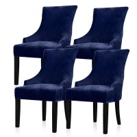 Lellen Velvet Stretch Wingback Chair Cover Slipcover - Reusable Protector Cover For Dining Room Banquet Home Decor Etc Machine Washable Hand Washable (Set Of 4, Navy)