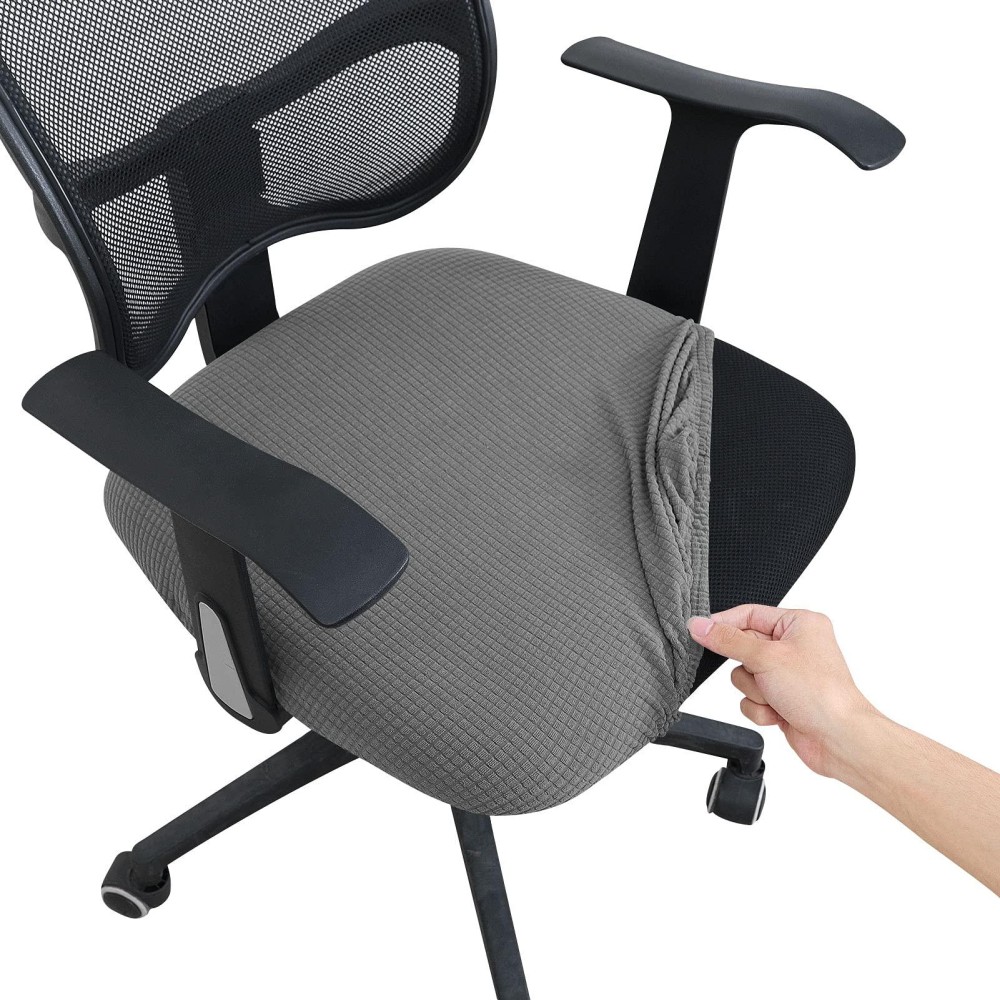 Forcheer Office Desk Chair Seat Covers Water Resistant Jacquard Computer Chair Seat Cushion Slipcovers-Grey