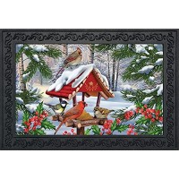 Briarwood Lane Gathered Together Winter Doormat Cardinals Birdfeeder Indoor Outdoor 30 X 18