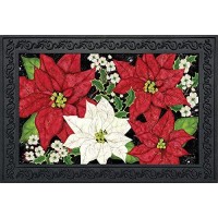 Briarwood Lane Festive Poinsettias Christmas Doormat Floral Holiday Indoor Outdoor 30 X 18