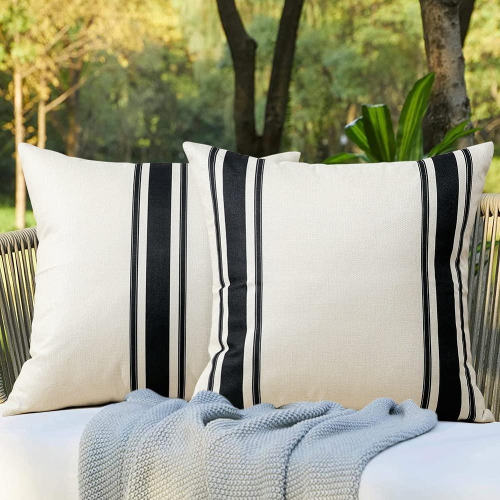 Otostar Pack Of 2 Outdoor Waterproof Decorative Pillow Covers 18X18 Inch Linen Geometry Pillowcases Cushion Case Garden Throw Pi