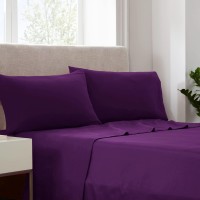 Serta Simply Clean Super Soft Hypoallergenic Stain Resistant Deep Pocket 3 Pieces Solid Bed Sheet Set Twin Purple