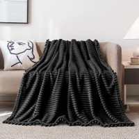 Dissa Fleece Blanket Twin Size - 60X80  Black - Soft  Plush  Fluffy  Fuzzy  Warm  Cozy - Perfect Throw For Couch  Bed  Sofa - With Pompom Fringe - Flannel Blanket