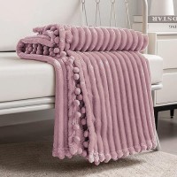 Dissa Fleece Blanket Twin Size - 60X80  Pink - Soft  Plush  Fluffy  Fuzzy  Warm  Cozy - Perfect Throw For Couch  Bed  Sofa - With Pompom Fringe - Flannel Blanket