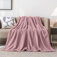 Dissa Fleece Blanket Twin Size - 60X80  Pink - Soft  Plush  Fluffy  Fuzzy  Warm  Cozy - Perfect Throw For Couch  Bed  Sofa - With Pompom Fringe - Flannel Blanket