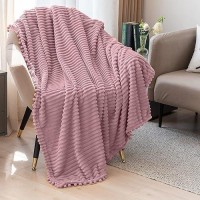 Dissa Fleece Blanket Twin Size - 60X80  Pink - Soft  Plush  Fluffy  Fuzzy  Warm  Cozy - Perfect Throw For Couch  Bed  Sofa - With Pompom Fringe - Flannel Blanket