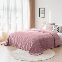 Dissa Fleece Blanket Twin Size - 60X80  Pink - Soft  Plush  Fluffy  Fuzzy  Warm  Cozy - Perfect Throw For Couch  Bed  Sofa - With Pompom Fringe - Flannel Blanket