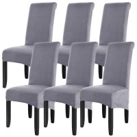 Mifxin Large Dining Chair Covers Stretch Suede Velvet Xl Size Chair Slipcover Spandex Soft Washable Chair Protector Seat Covers For Dining Room Kitchen Hotel Wedding Banquet (6 Pack, Light Grey)