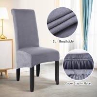 Mifxin Large Dining Chair Covers Stretch Suede Velvet Xl Size Chair Slipcover Spandex Soft Washable Chair Protector Seat Covers For Dining Room Kitchen Hotel Wedding Banquet (6 Pack, Light Grey)