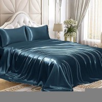 Homiest 4Pcs Satin Sheets Set Luxury Silky Satin Bedding Set With Deep Pocket 1 Fitted Sheet 1 Flat Sheet 2 Pillowcases Fu