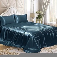 Homiest 4Pcs Satin Sheets Set Luxury Silky Satin Bedding Set With Deep Pocket 1 Fitted Sheet 1 Flat Sheet 2 Pillowcases Qu