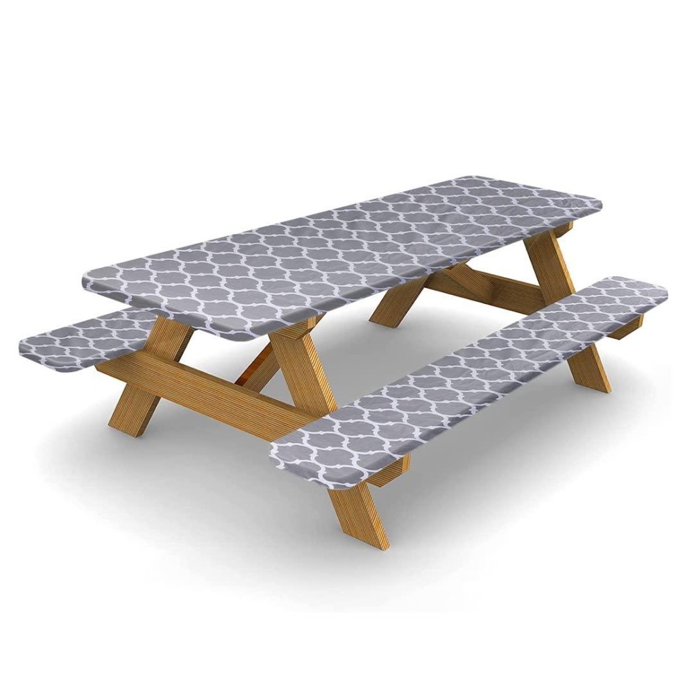 Vinyl Picnic Table Cover And Bench Covers Fitted Tablecloth,4Lb