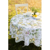 Benson Mills Spillproof Spring/Summer Heavyweight Fabric Outdoor Tablecloth With Umbrella Hole, Zippered Table Cloth For Round Tables, Picnic/Patio Table Covers (Limona, 70