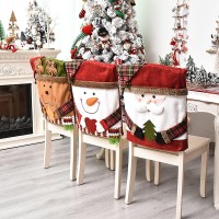 Dcqry 6 Pcs Christmas Chair Back Cover For Dining Room, Santa Claus Snowman Reindeer Xmas Dinner Chairs Cover, Chair Slipcover For Kitchen Hotel Holiday Party Decor