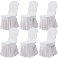 Dimatic Dining Room Chair Covers Set Of 6, Stretch Parsons Slipcovers With Skirt Super Fit Spandex Chair Seat Protector Cover For Dining Room, Hotel, Ceremony (White)