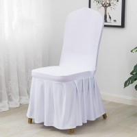 Dimatic Dining Room Chair Covers Set Of 6, Stretch Parsons Slipcovers With Skirt Super Fit Spandex Chair Seat Protector Cover For Dining Room, Hotel, Ceremony (White)