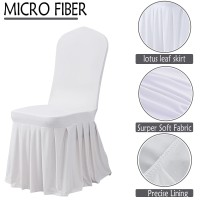 Dimatic Dining Room Chair Covers Set Of 6, Stretch Parsons Slipcovers With Skirt Super Fit Spandex Chair Seat Protector Cover For Dining Room, Hotel, Ceremony (White)