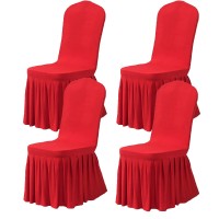Dimatic Dining Room Chair Covers Set Of 4, Stretch Parsons Slipcovers With Skirt Super Fit Spandex Chair Seat Protector Cover For Dining Room, Hotel, Ceremony (Red)